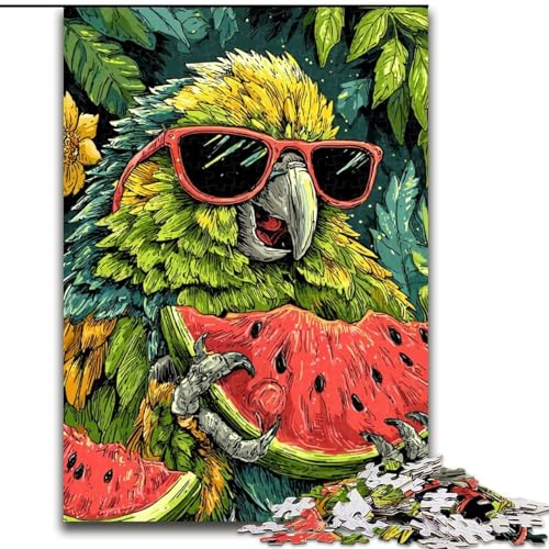 1000-teiliges Puzzle für Erwachsene, Papagei isst Wassermelone, Puzzle aus Holz für Teenager und Familienspaß, Größe 50x75cm von LYXIANY