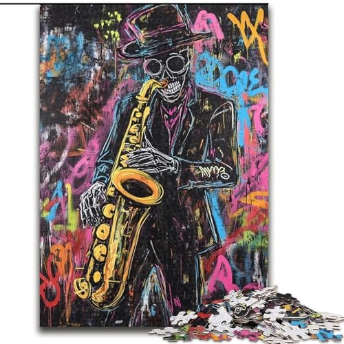 1000-teiliges Puzzle für Erwachsene, Saxophonspieler im Basquiat-Stil, hilft dem Gehirn, süchtig machendes Spielzeug zu trainieren, um Geduld zu fördern, Künstlersammlung, bildende Kunst, 38x26cm 1000-teiliges Puzzle für Erwachsene, Saxophonspieler im Basquiat-Stil, hilft dem Gehirn, süchtig machendes Spielzeug zu trainieren, um Geduld zu fördern, Künstlersammlung, bildende Kunst, 38x26cm von LYXIANY
