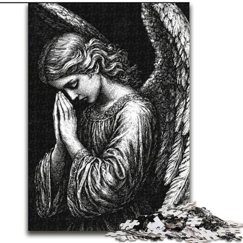 1000-teiliges Puzzle für Erwachsene, Schwarz-Weiß-Engel-Puzzle, anspruchsvolles Denkspiel für Teenager, perfekt als Heimdekoration oder Geschenk (Größe 26x38cm) von LYXIANY