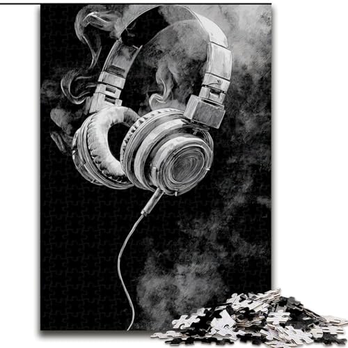 1000-teiliges Puzzle für Erwachsene, Schwarz-Weiß-Kopfhörer-Puzzle, anspruchsvolle DIY-Kunst für Enthusiasten, Entspannung (Größe 26x38cm) von LYXIANY