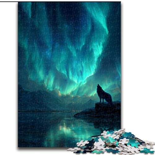 1000-teiliges Puzzle für Erwachsene, Wolf unter der Aurora, Puzzle, Familienspaß, Gehirntraining, Teenager (Größe 50x75cm) von LYXIANY