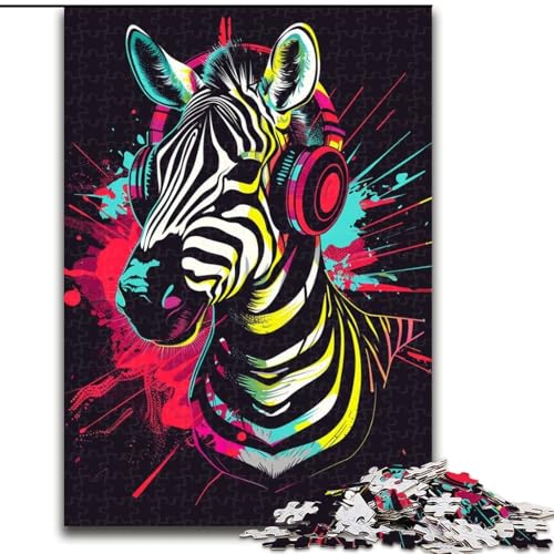 1000-teiliges Puzzle für Erwachsene, Zebra mit Kopfhörer-Puzzle, perfekt für Familienspaß an Weihnachten, Thanksgiving, Geburtstagen und Ostern (Größe: 26x38cm) von LYXIANY