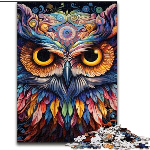 1000-teiliges Puzzle für Erwachsene, farbenfrohe Eulen-Holzpuzzles, 50x75cm, Familie und Freunde, geeignet für Kinder ab 14 Jahren von LYXIANY