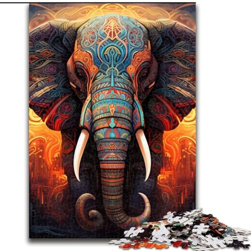 1000-teiliges Puzzle für Erwachsene, farbenfrohes Kunst-Elefanten-Holzpuzzle, 50x75cm, für Teenager und Jugendliche, ideales Geburtstags 1000-teiliges Puzzle für Erwachsene, farbenfrohes Kunst-Elefanten-Holzpuzzle, 50x75cm, für Teenager und Jugendliche, ideales Geburtstags von LYXIANY