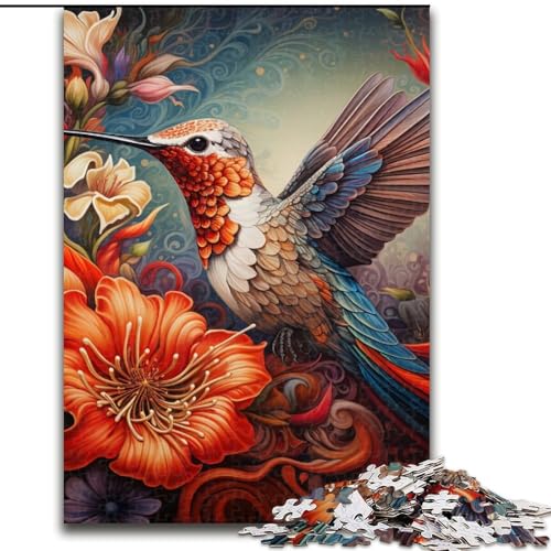 1000-teiliges Puzzle für Erwachsene, farbenfrohes Kunst-Kolibri-Holzpuzzle, 50x75cm, Familie und Freunde, geeignet für Kinder ab 14 Jahren von LYXIANY