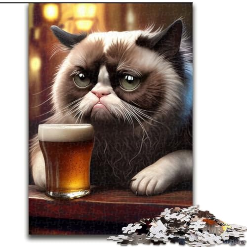1000-teiliges Puzzle für Erwachsene, lustiges Katzen-Bier-Trinken-Puzzle, Familienaktivitätsspiel für Teenager, anspruchsvolles Denkspiel (Größe: 26x38cm) von LYXIANY