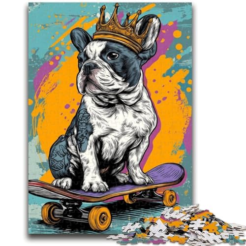 1000-teiliges Puzzle für Erwachsene,Geschenke,Französische Bulldogge auf Skateboard,für Kinder ab 14 Jahren,anspruchsvoll zu vervollständigen,Aber lustig und humorvoll,tolle Geschenke und Spielzeuge von LYXIANY