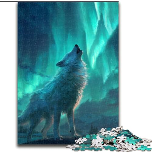 1000-teiliges Puzzle für Erwachsene „Wolf unter der Aurora“, kreatives Familienspiel und Heimdekoration, Teenager (Größe 50x75cm) von LYXIANY