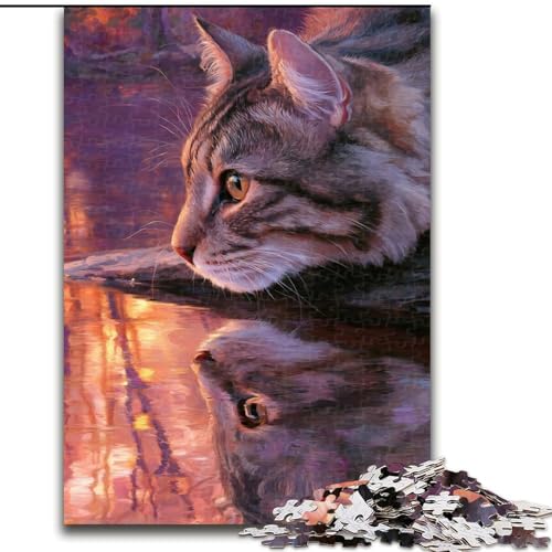 1000-teiliges Puzzle für Erwachsene Katze im Sonnenuntergang, anspruchsvolles Denkspiel für Teenager, perfekt als Heimdekoration oder Geschenk (Größe 26x38cm) von LYXIANY