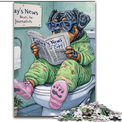 1000-teiliges Puzzle für Erwachsene Rottweiler Go Toilet Puzzles für Teenager, Familienspieleabend, hirnfordernde Geschenkidee, Größe: 50x75cm 1000-teiliges Puzzle für Erwachsene Rottweiler Go Toilet Puzzles für Teenager, Familienspieleabend, hirnfordernde Geschenkidee, Größe: 50x75cm von LYXIANY