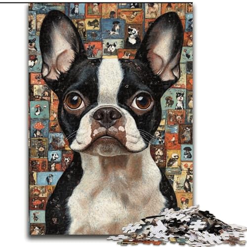 1000-teiliges Puzzle für Erwachsene mit Boston Terrier-Hunde-Collage aus Karton Anspruchsvolles Denkspiel für Teenager, Spaß am Familienspielabend, Größe 38x26cm von LYXIANY