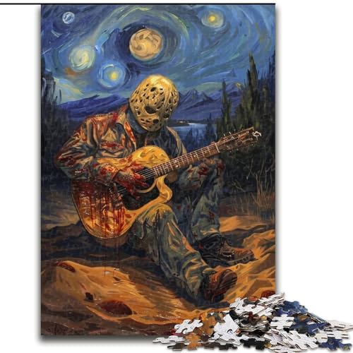 1000-teiliges Puzzle für Erwachsene und Jugendliche, „Gitarre Spielen unter den Sternen“, anspruchsvolles Spiel und Familienspiel mit passendem Poster und Quizblatt, 50x75cm von LYXIANY