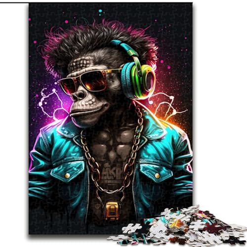 1000-teiliges Puzzle für Erwachsene und Jugendliche, Affenkopfhörer, DJ-Musik, Stressabbau, schwierige Herausforderung, Heimdekorationsspielzeug (Größe 26x38cm) von LYXIANY