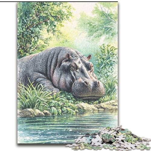 1000-teiliges Puzzle für Erwachsene und Jugendliche, Dschungel-Nilpferd, dekomprimierendes, intellektuelles Lernspielzeug, geeignet als Schreibtischdekoration (Größe 26x38cm) von LYXIANY