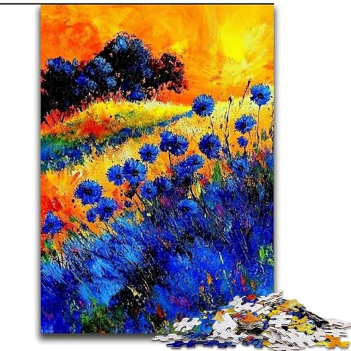 1000-teiliges Puzzle für Erwachsene und Jugendliche, Gemälde von blauen Kornblumen, für Lernspiele, Herausforderungsspielzeug, einzigartige Heimdekoration und Geschenke (Größe 50x75cm) von LYXIANY