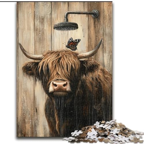 1000-teiliges Puzzle für Erwachsene und Jugendliche, Hochlandkuh im Badezimmer, Quizspiel zur Stärkung der Liebe zwischen Paaren für Kinder ab 14 Jahren (Größe 26x38cm) von LYXIANY