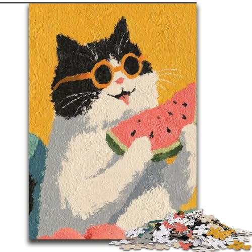 1000-teiliges Puzzle für Erwachsene und Jugendliche, Katze isst Wassermelone, lustige Aktivität für zu Hause, Spielzeug für Regentage, Geburtstagsgeschenke, 26x38cm 1000-teiliges Puzzle für Erwachsene und Jugendliche, Katze isst Wassermelone, lustige Aktivität für zu Hause, Spielzeug für Regentage, Geburtstagsgeschenke, 26x38cm von LYXIANY