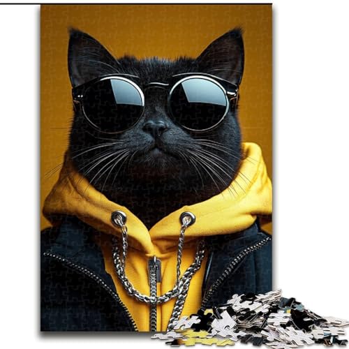1000-teiliges Puzzle für Erwachsene und Jugendliche, Katze mit Sonnenbrille, Familienunterhaltungsspielzeug ganze Familie, ab 14 Jahren (Größe 50x75cm) von LYXIANY