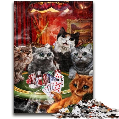 1000-teiliges Puzzle für Erwachsene und Jugendliche, Katze spielt Pokerspiel, pädagogisches Spielzeug zum Stressabbau, Eltern-Kind-Interaktion für Kinder ab 14 Jahren, 50x75cm von LYXIANY