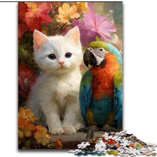 1000-teiliges Puzzle für Erwachsene und Jugendliche, Katze und Papagei, lehrreich ganze Familie, 38x26cm von LYXIANY