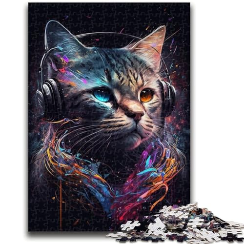 1000-teiliges Puzzle für Erwachsene und Jugendliche, Kopfhörer, Katze, Lernspiele, Heimdekoration, Geburtstagsgeschenk, Geschenke für Kinder ab 14 Jahren, 26x38cm von LYXIANY