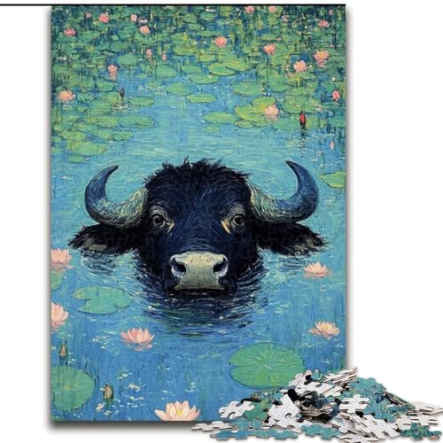 1000-teiliges Puzzle für Erwachsene und Jugendliche, Kühe im Teich, Stressabbau, schwierige Herausforderung, gutes Geschenk für die ganze Familie (Größe 26x38cm) von LYXIANY