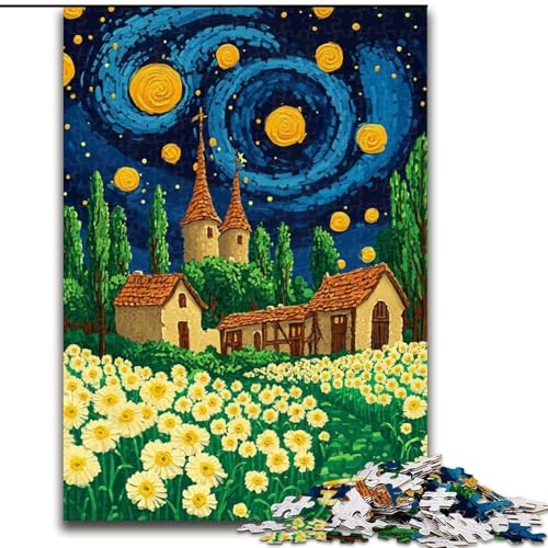1000-teiliges Puzzle für Erwachsene und Jugendliche, Löwenzahn unter dem Nachthimmel, entspannendes, intellektuelles Lernspielzeug, geeignet als Schreibtischdekoration (Größe 26x38cm) von LYXIANY