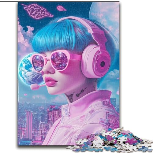 1000-teiliges Puzzle für Erwachsene und Jugendliche, Mädchen mit Kopfhörern, Quizspiel zur Stärkung der Liebe zwischen Paaren für Kinder ab 14 Jahren (Größe 26x38cm) von LYXIANY