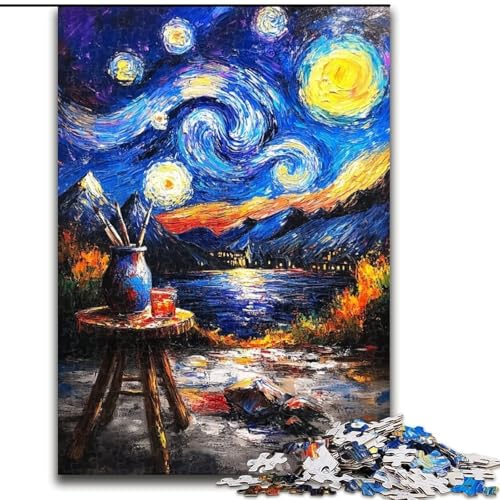 1000-teiliges Puzzle für Erwachsene und Jugendliche, Malen unter dem Nachthimmel, Stressabbau, schwierige Herausforderung mit passendem Poster und Quizblatt, 50x75cm von LYXIANY