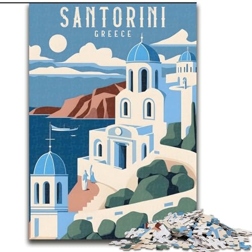 1000-teiliges Puzzle für Erwachsene und Jugendliche, Santorini, Griechenland, Reise, anspruchsvolles Spiel, Spielzeug, Geschenk für die ganze Familie, ab 14 Jahren (26x38cm),1000 Teile von LYXIANY