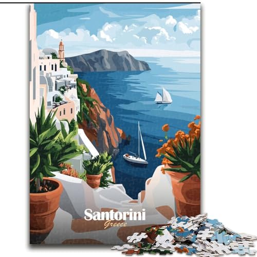 1000-teiliges Puzzle für Erwachsene und Jugendliche, Santorini, Griechenland-Reiseposter, Quizspiel, ganze Familie (26x38cm),1000 Teile von LYXIANY
