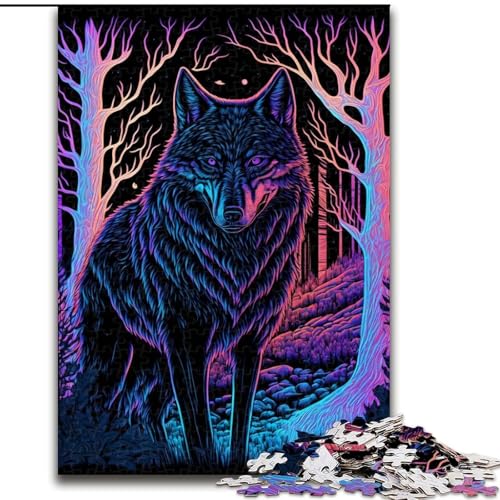 1000-teiliges Puzzle für Erwachsene und Jugendliche, Schwarzlichtwolf, Spielzeug, Lernspiele, stressabbauende Wanddekoration (Größe 26x38cm) von LYXIANY