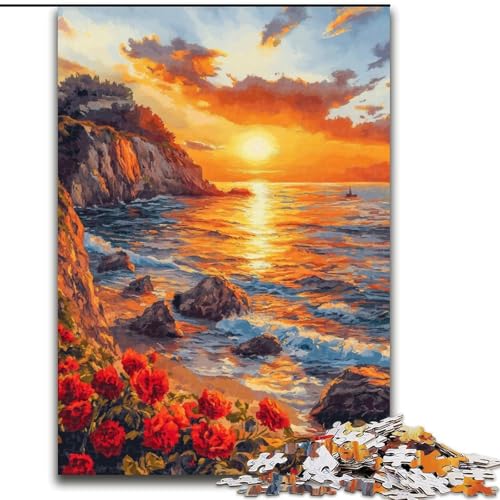 1000-teiliges Puzzle für Erwachsene und Jugendliche, Sonnenuntergang am Meer, Spielzeug, Lernspiele, Stressabbau, einzigartige Heimdekoration und Geschenke (Größe 50x75cm) von LYXIANY