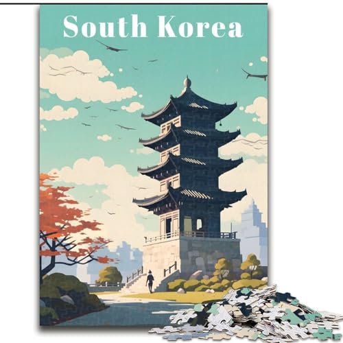 1000-teiliges Puzzle für Erwachsene und Jugendliche, Südkorea-Reiseplakat, dekomprimierendes, intellektuelles Lernspielzeug, Wichtelgeschenke (26x38cm),1000 Stück von LYXIANY