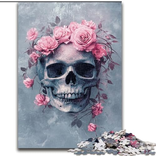 1000-teiliges Puzzle für Erwachsene und Jugendliche, Totenkopf-Rose, geeignet für Personen ab 14 Jahren, Lernspiele, Wichtelgeschenke (Größe 50x75cm) von LYXIANY