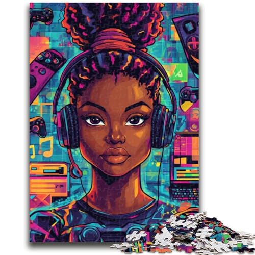 1000-teiliges Puzzle für Erwachsene und Jugendliche, schwarzes Mädchen hört Musik, geeignet für Kinder ab 14 Jahren, Familienspiele, tolles Geschenk für die ganze Familie, 38x26cm 1000-teiliges Puzzle für Erwachsene und Jugendliche, schwarzes Mädchen hört Musik, geeignet für Kinder ab 14 Jahren, Familienspiele, tolles Geschenk für die ganze Familie, 38x26cm von LYXIANY