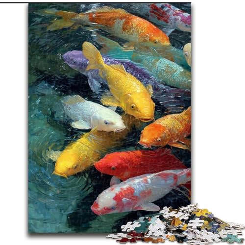 1000-teiliges Puzzle für Erwachsene und Jugendliche, schwimmende Kois, Lernspiele, Heimdekoration, ganze Familie (Größe 50x75cm) von LYXIANY