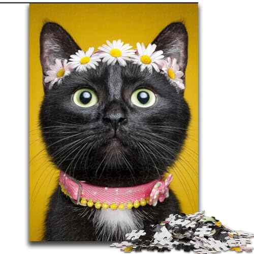 1000-teiliges Puzzle für Erwachsene und Jugendliche, süße Schwarze Katze, Quizspiel, Wanddekoration, einzigartige Geburtstags, 50x75cm von LYXIANY