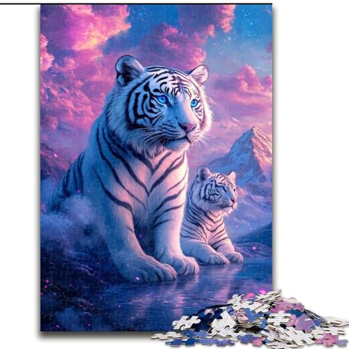 1000-teiliges Puzzle für Erwachsene und Jugendliche, weißer Tiger, Quizspiel zur Stärkung der Liebe zwischen Paaren für Kinder ab 14 Jahren (Größe 26x38cm) von LYXIANY