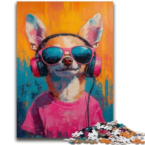 1000-teiliges Puzzle für Erwachsene und Jugendliche Chihuahua hört Musik und trainiert das Gehirn Süchtig machendes Spielzeug zur Förderung der Geduld Geschenk zum Geburtstag, 26x38cm von LYXIANY