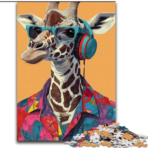 1000-teiliges Puzzle für Erwachsene und Jugendliche Giraffe hört Musik, lernt pädagogisch ganze Familie (Größe 26x38cm) von LYXIANY