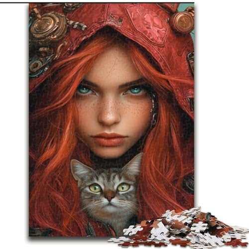 1000-teiliges Puzzle für Erwachsene und Teenager, Anime-Mädchen und Katze, dekomprimierendes intellektuelles Lernspielzeug ganze Familie, 50x75cm von LYXIANY