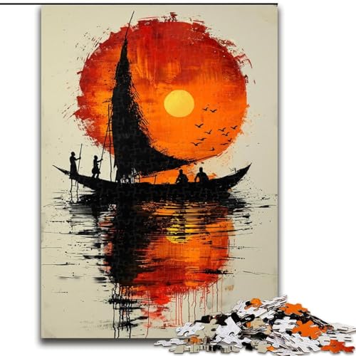 1000-teiliges Puzzle für Erwachsene und Teenager, Aquarell-Segelboot, hilft dem Gehirn, süchtig machendes Spielzeug zu trainieren und Geduld zu fördern, perfekte Dekoration, 50x75cm von LYXIANY