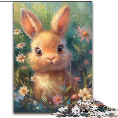 1000-teiliges Puzzle für Erwachsene und Teenager, Baby-Häschen in den Blumen, Stressabbau, schwierige Herausforderung, Heimdekorationsspielzeug (Größe 50x75cm) von LYXIANY