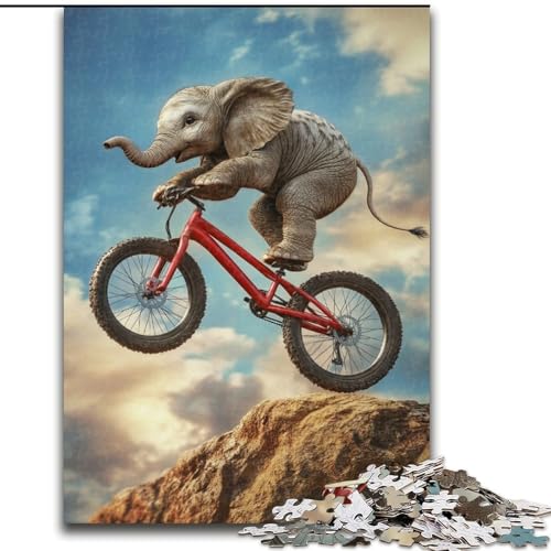 1000-teiliges Puzzle für Erwachsene und Teenager, Elefant auf dem Fahrrad, lustige Aktivität für zu Hause, Spielzeug für Regentage, Geburtstagsgeschenke (Größe 50x75cm) von LYXIANY