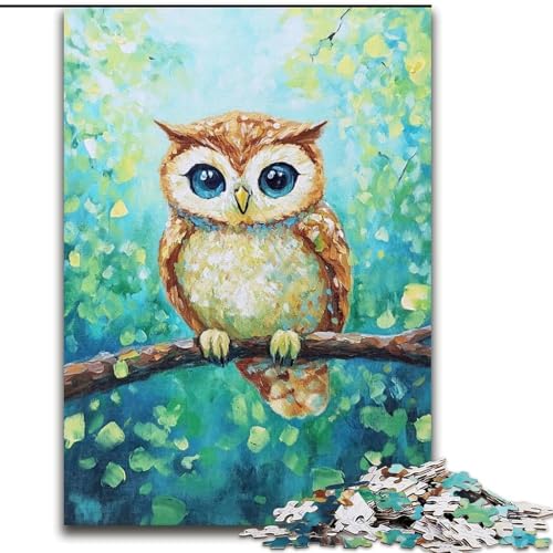 1000-teiliges Puzzle für Erwachsene und Teenager, Eule auf einem Baum stehend, Lernspiele, Heimdekoration ganze Familie (Größe 26x38cm) von LYXIANY