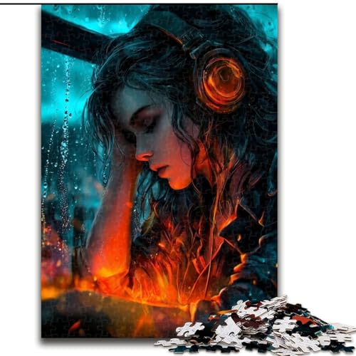 1000-teiliges Puzzle für Erwachsene und Teenager, Frau hört Musik, Lernspiele, Heimdekoration ganze Familie (Größe 26x38cm) von LYXIANY