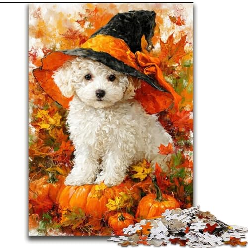 1000-teiliges Puzzle für Erwachsene und Teenager, Golden Retriever, Halloween, für Lernspiele, Herausforderungsspielzeug, einzigartige Heimdekoration und Geschenke (Größe 50x75cm) von LYXIANY