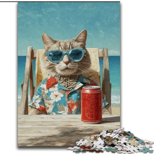 1000-teiliges Puzzle für Erwachsene und Teenager, Katze im Urlaub, Spielzeug, Lernspiele, stressabbauende Wanddekoration (Größe 50x75cm) von LYXIANY