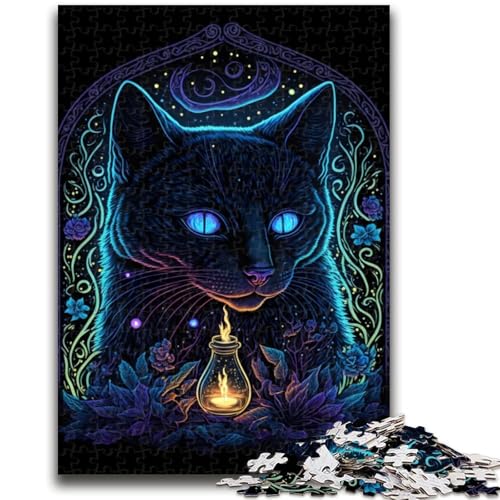 1000-teiliges Puzzle für Erwachsene und Teenager, Schwarzlichtkatze, anspruchsvoll zu vervollständigen, Aber unterhaltsames und humorvolles Lernspiel zum Geburtstag, 26x38cm von LYXIANY
